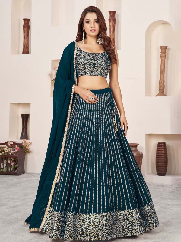 Peacock Green Georgette Lehenga Choli